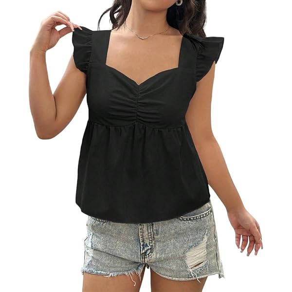 SOLY HUX Women's Y2k Lace Trim Open Tie Front Tank Top V Neck